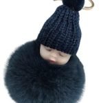 cute sleeping baby faux fur keychain